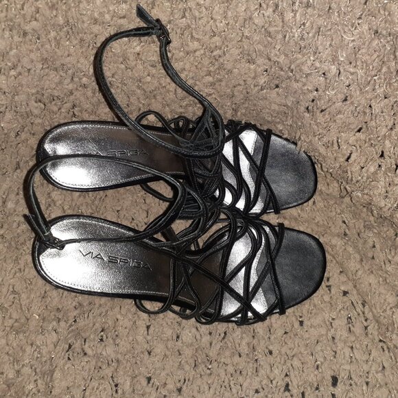 VIA SPIGA-V-LIV-Black Leather Strappy/Ankle Strap Sandal-Sz 8M-Near Mint - Picture 7 of 8